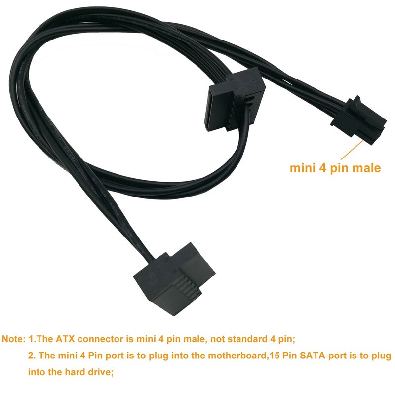 COMeap (2-Pack) SATA Power Cable for Lenovo Motherboard, ATX Mini 4 Pin to 2X Right-Angle SATA Hard Drive HDD Adapter 17.7-inch(45cm) - Image 3